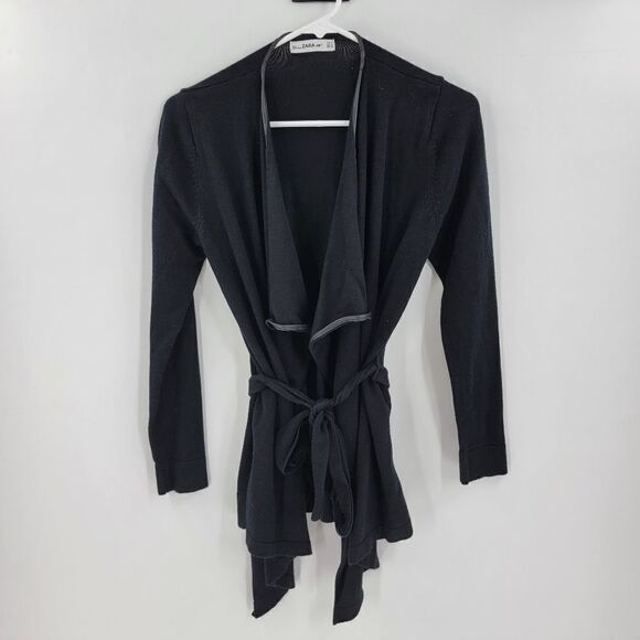 Zara Sweaters - Zara knit waterfall cardigan black tie medium light coat open office dressy swea